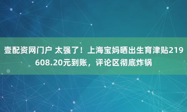 壹配资网门户 太强了！上海宝妈晒出生育津贴219608.20元到账，评论区彻底炸锅